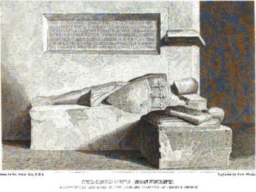 Tomb of Strongbow | Ireland illustrated : from original drawings by G. Petrie, W.H. Bartlett and T.M. Baynes, G.N. Wright, W.H. Baynes, H. Fisher and Son and Jackson, page 29, London, 1800.