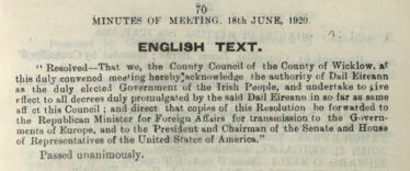 Extract from Wicklow County Council minute book, 18th June, 1920. | Source: Wicklow County Archives