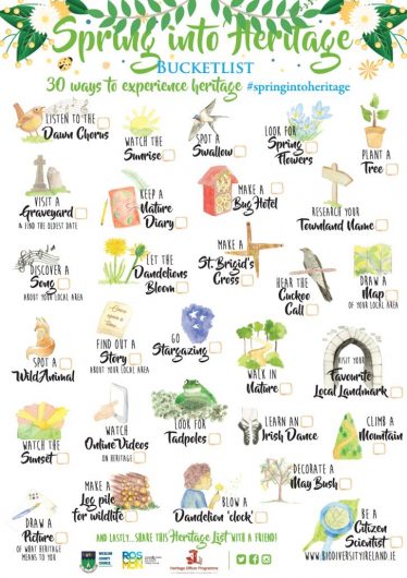spring bucketlist pic Spring Heritage Bucket List - download below or request hard copies (bi- lingual) | Heritage Office Wicklow County Council