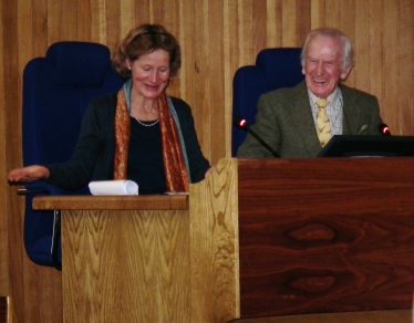 Éamon de Buitléar enjoys a light moment with Karin Dubsky at the launch of World Wetlands Day on Feb. 2nd 2012 in Wicklow