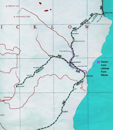 The Hodgson's Mining Railway Tram Track from the West Avoca Mines The Hodgson's Mining Railway Tram Track from the West Avoca Mines | A Railway Atlas of Ireland by S. Maxwll Hajducki 1974 - Published by Newton Abbott