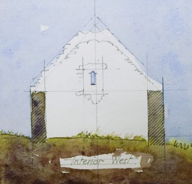 West Interior Elevation of Raheen-a-cluig, Leask, 1925 | Original Drawing: H. G. Leask,  Photo: Medieval Bray Project