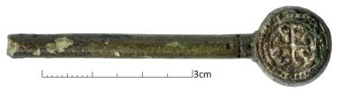 Fig. 1b—A cross-inscribed bronze pin from Françoise Henry’s excavations. Fig. 1b—A cross-inscribed bronze pin from Françoise Henry’s excavations. | Courtesy of Glendalough Heritage Froum and Wordwell Publishing