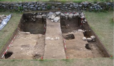 Fig. 4—The ditch outside the reconstructed wall of the Caher which produced remarkably early radiocarbon dates, overlapping the period of St Kevin. Fig. 4—The ditch outside the reconstructed wall of the Caher which produced remarkably early radiocarbon dates, overlapping the period of St Kevin. | Courtesy of Glendalough Heritage Froum and Wordwell Publishing