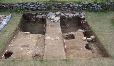 Fig. 4—The ditch outside the reconstructed wall of the Caher which produced remarkably early radiocarbon dates, overlapping the period of St Kevin. | Courtesy of Glendalough Heritage Froum and Wordwell Publishing